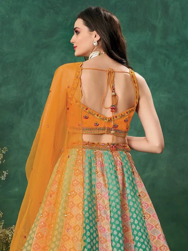 Multicolor wedding wear lehenga choli in soft raw silk