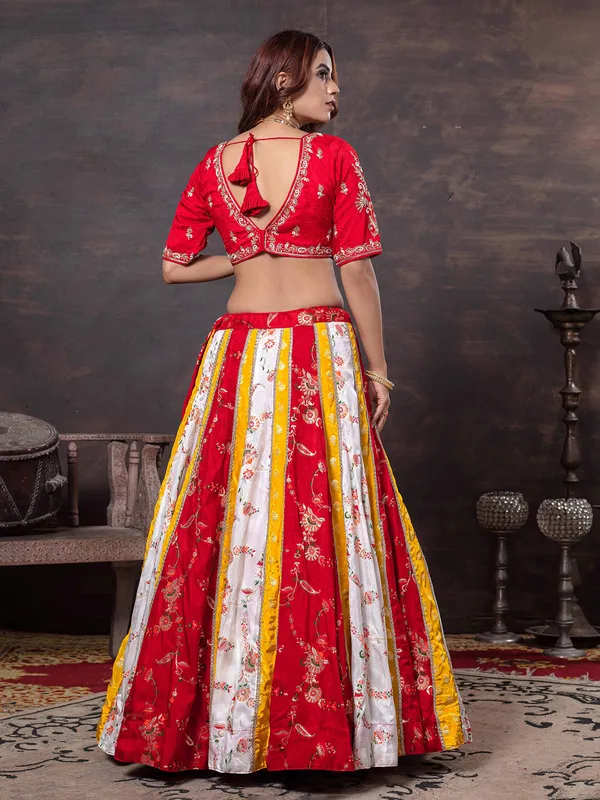 Multicolor zardosi work tissue silk wedding lehenga choli