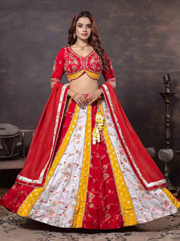Multicolor zardosi work tissue silk wedding lehenga choli