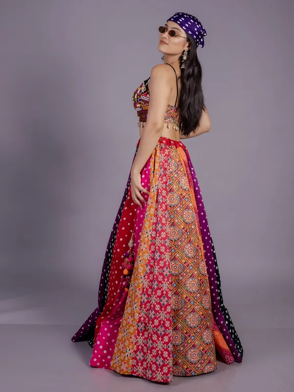 Multicolored festive lehenga choli with mirror shine