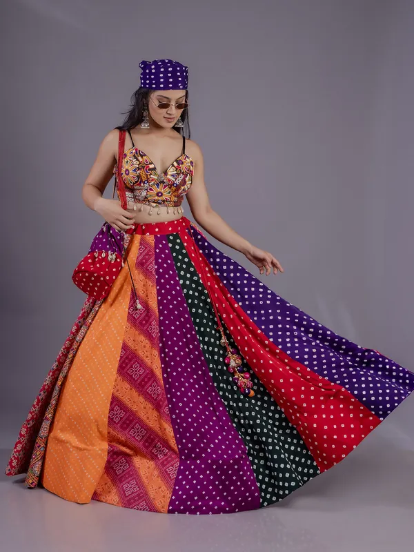 Multicolored festive lehenga choli with mirror shine