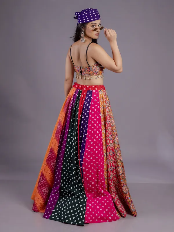 Multicolored festive lehenga choli with mirror shine