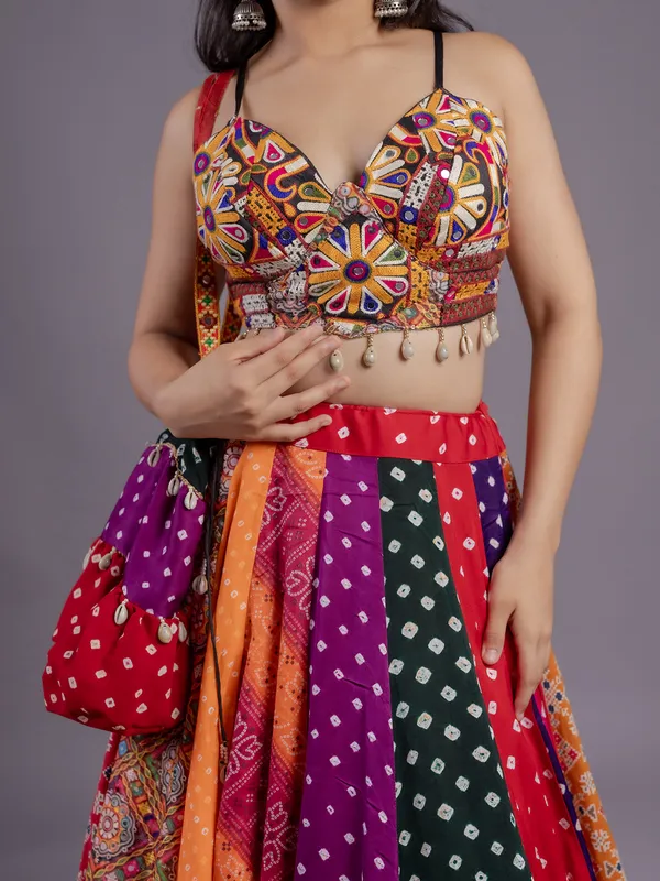 Multicolored festive lehenga choli with mirror shine