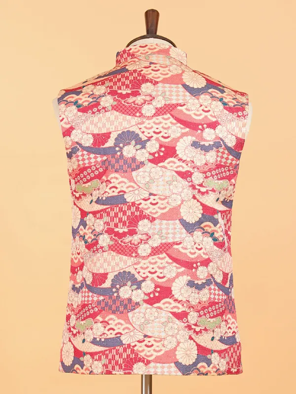 Multicplour cotton silk waistcoat with print