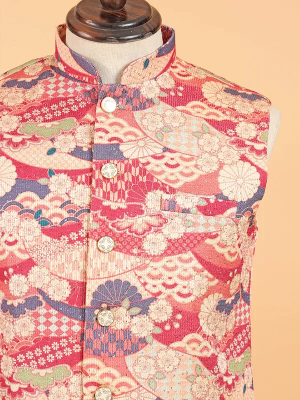 Multicplour cotton silk waistcoat with print