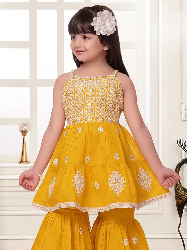 Mustar yellow pakistani silk sharara salwar suit
