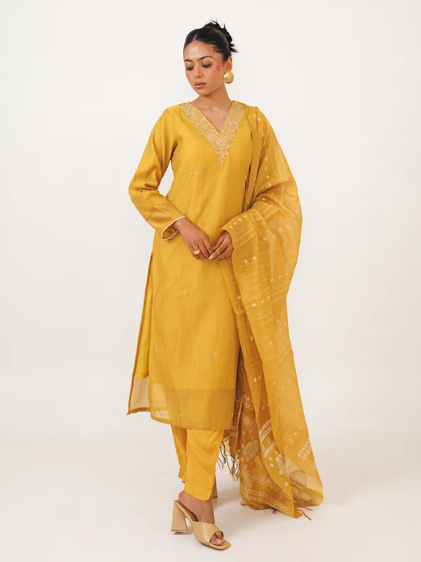 Mustard cotton kurti set for women