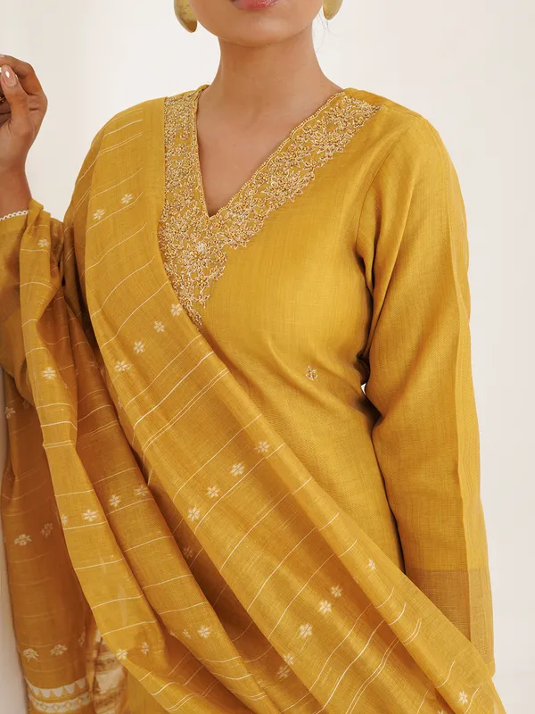 Mustard cotton kurti set for women