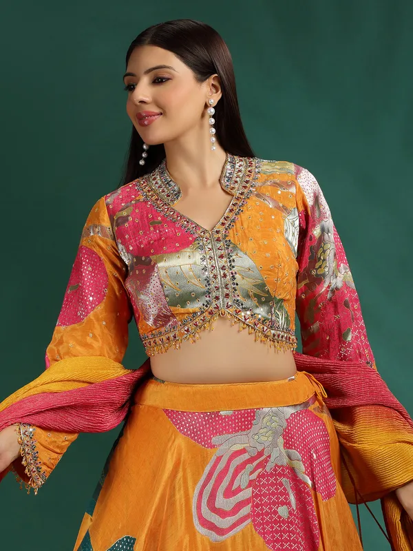 Mustard silk lehenga choli with dupatta elegance