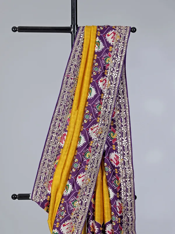 Mustard yellow and purple patola silk saree