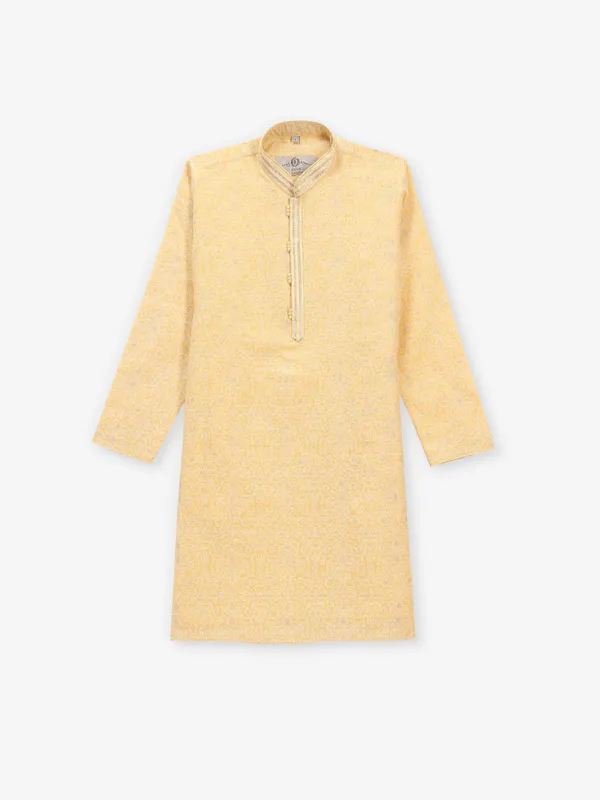 Mustard yellow badhani print cotton kurta set for boys
