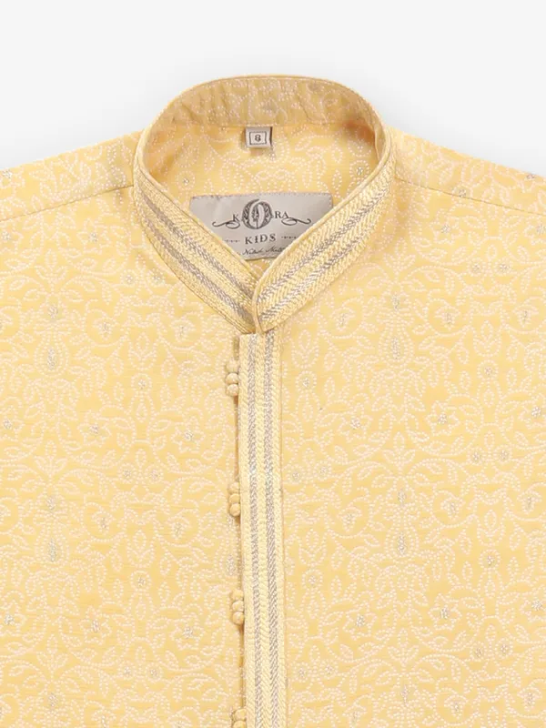 Mustard yellow badhani print cotton kurta set for boys