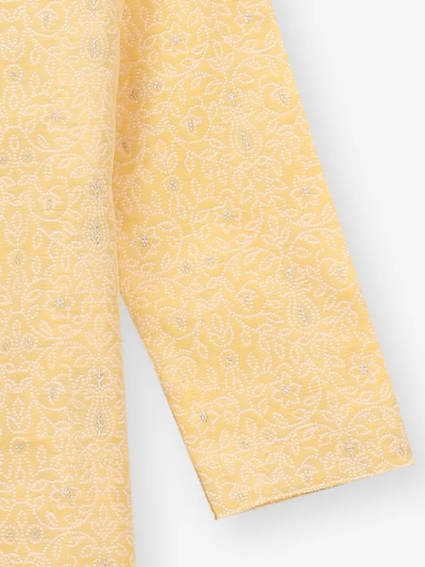 Mustard yellow badhani print cotton kurta set for boys