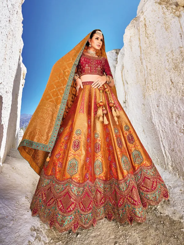 Mustard yellow bridal unstitched lehenga choli