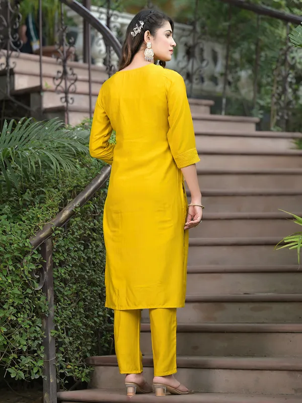 Mustard yellow casual kurti set in cotton