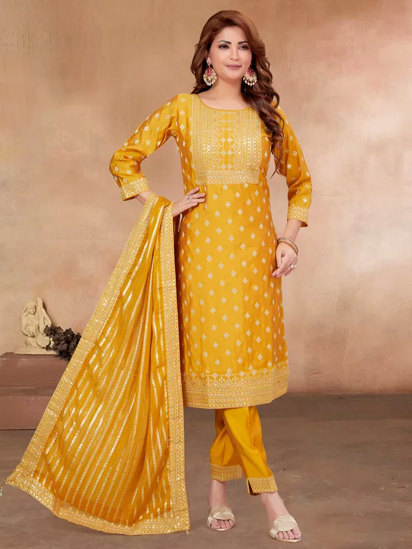 Mustard yellow chic silk salwar suit