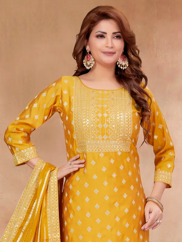 Mustard yellow chic silk salwar suit