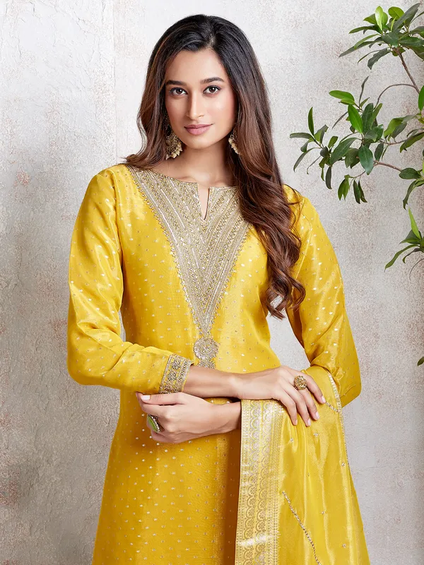 Mustard yellow chiffon salwar suit