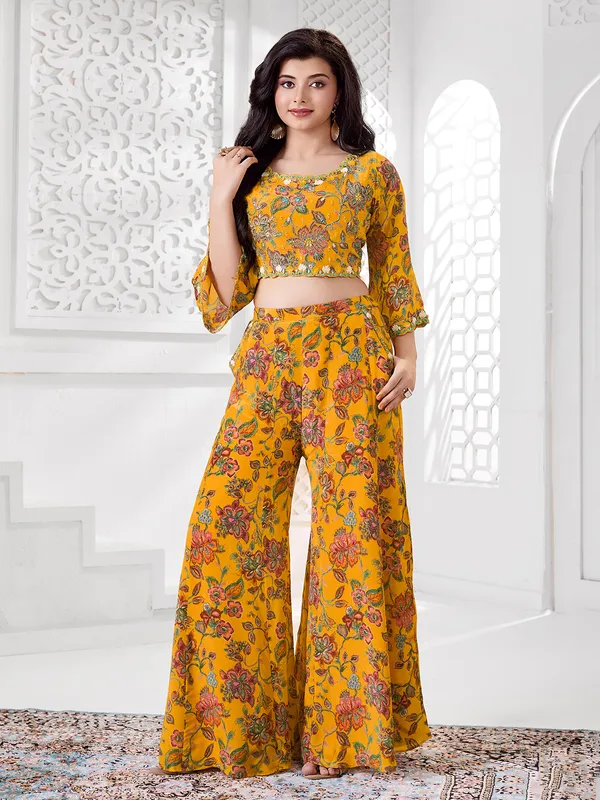 Mustard yellow chiffon silk palazzo suit