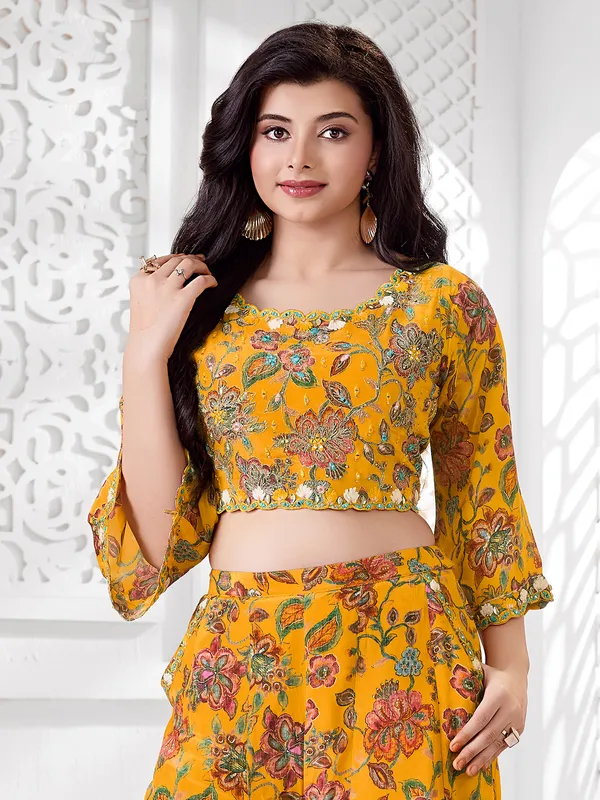 Mustard yellow chiffon silk palazzo suit