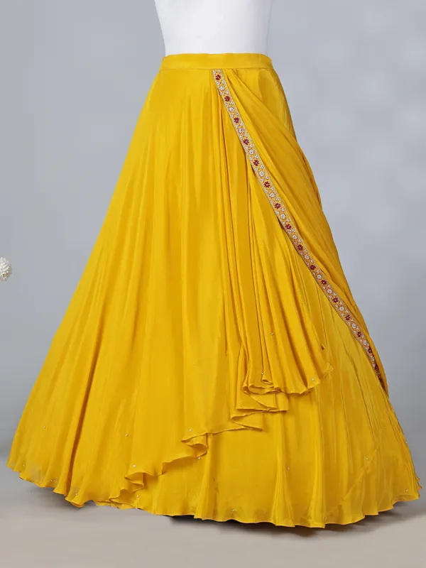 Mustard yellow chiffon silk sweetheart lehenga choli