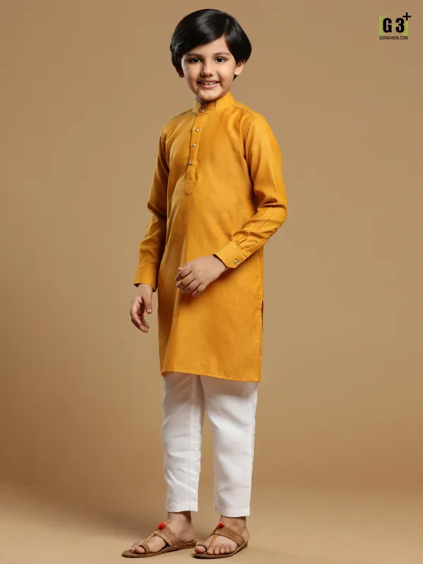 Mustard yellow cotton kurta suit for festive events