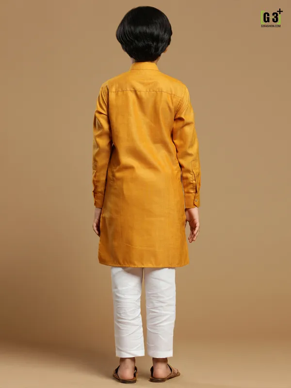 Mustard yellow cotton kurta suit for festive events