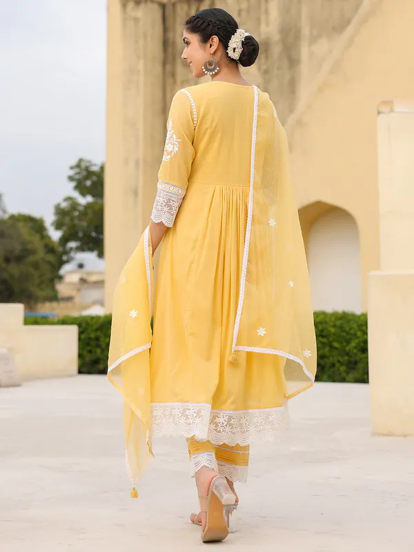 Mustard yellow cotton kurti set for women