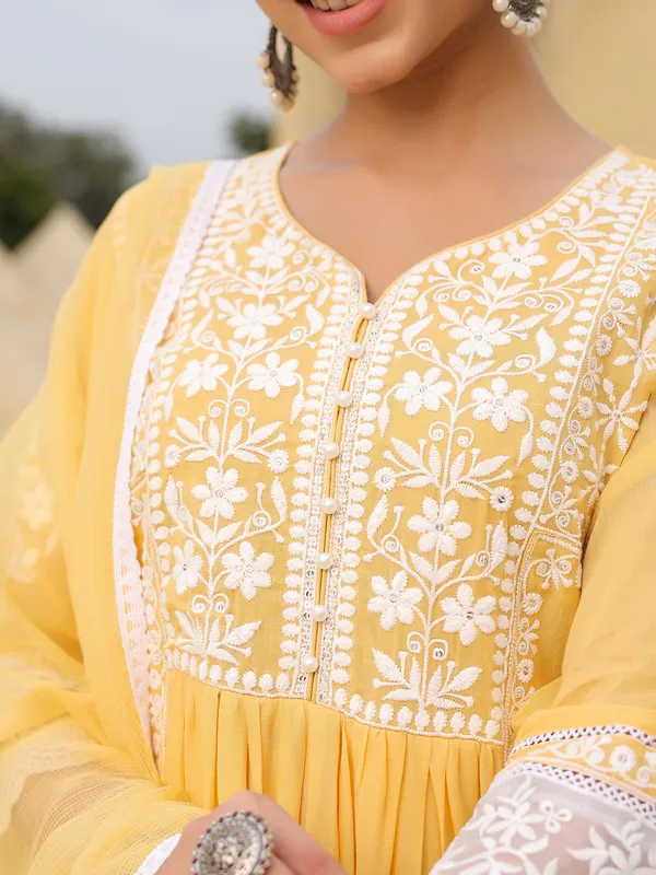 Mustard yellow cotton kurti set for women