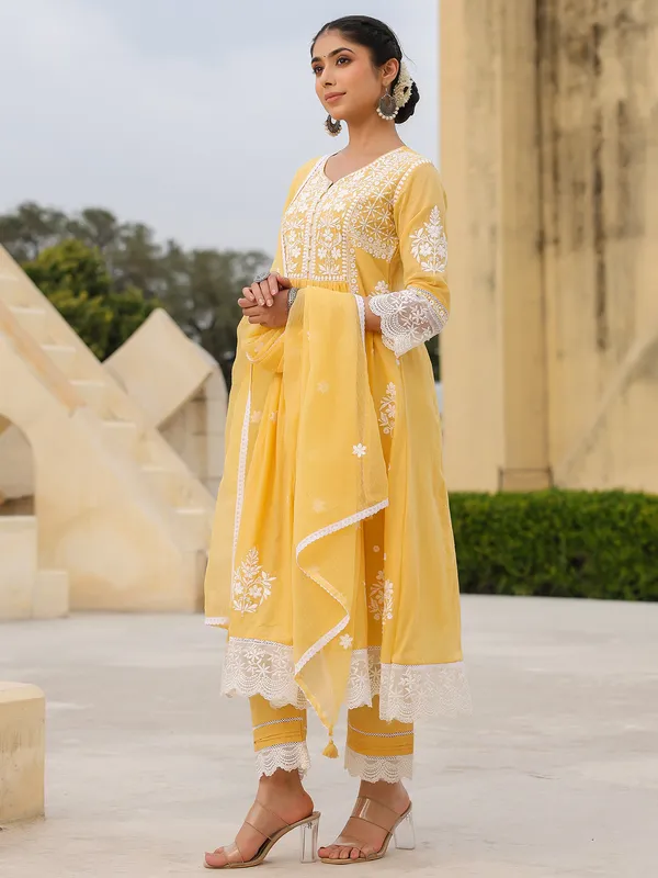 Mustard yellow cotton kurti set for women