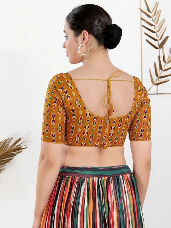 Mustard yellow cotton printed blouse