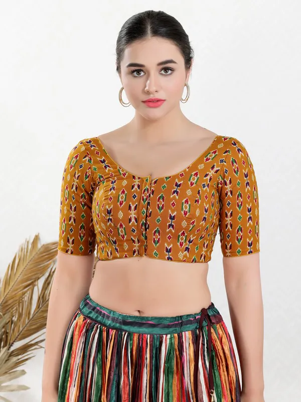 Mustard yellow cotton printed blouse