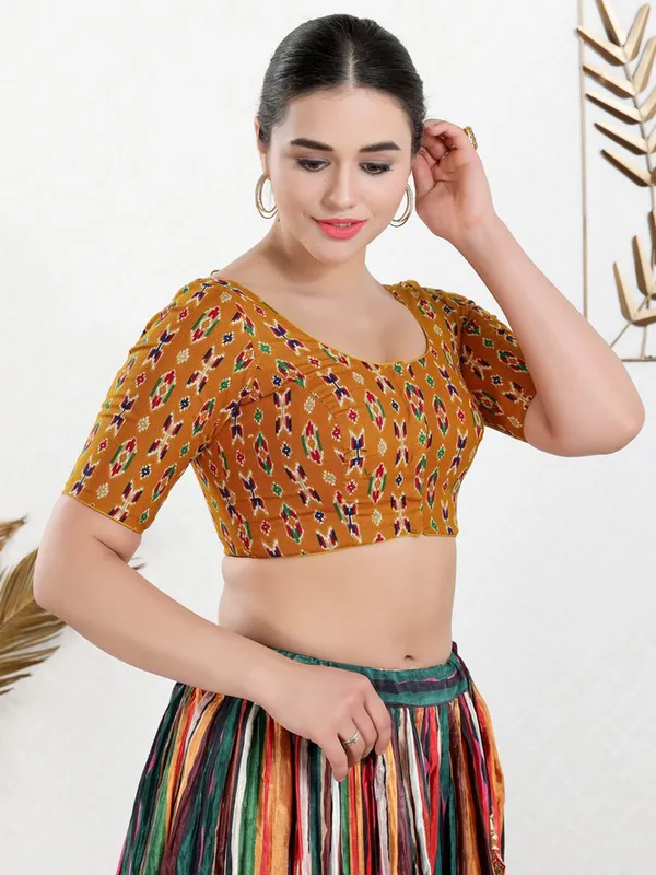 Mustard yellow cotton printed blouse
