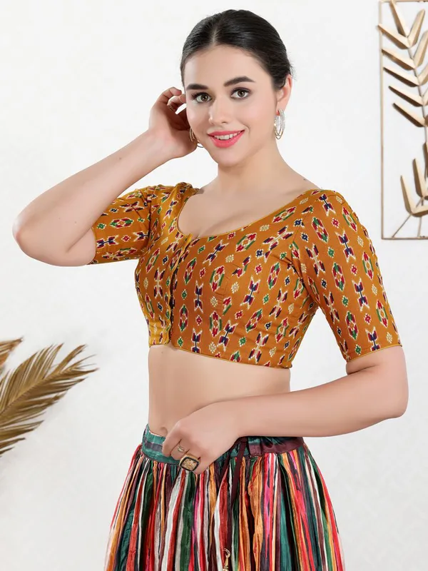 Mustard yellow cotton printed blouse