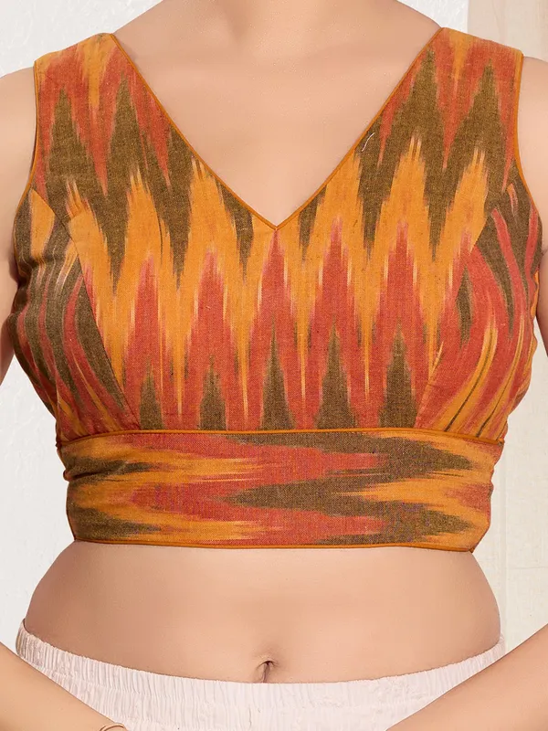 Mustard yellow cotton ready made blouse