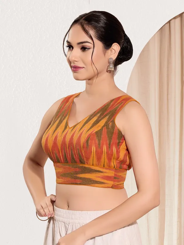 Mustard yellow cotton ready made blouse