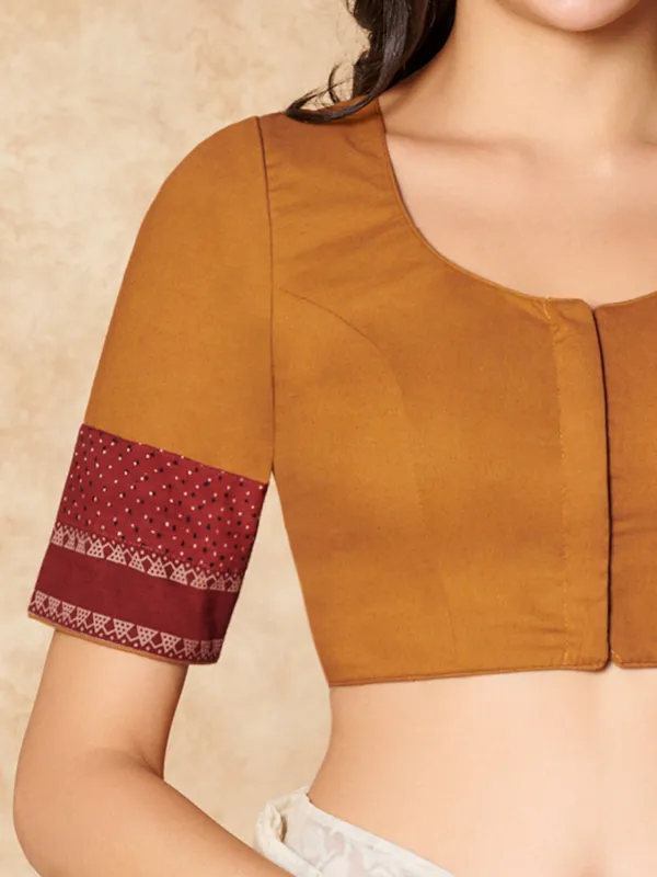 Mustard yellow cotton round neck readymade blouse