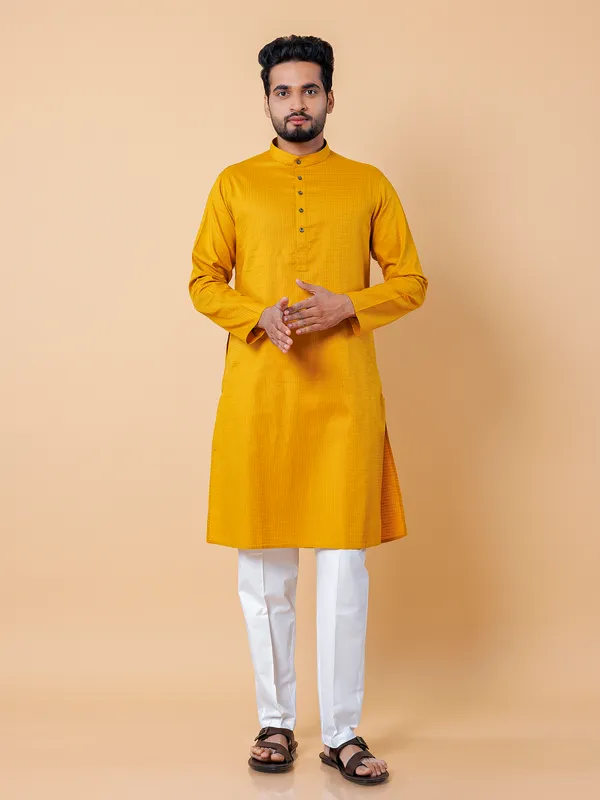 Mustard yellow cotton shirt in checks