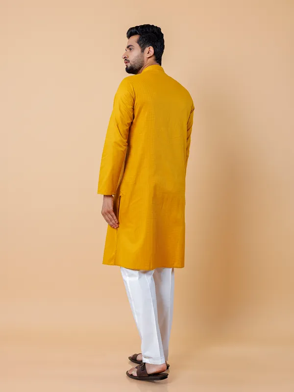Mustard yellow cotton shirt in checks