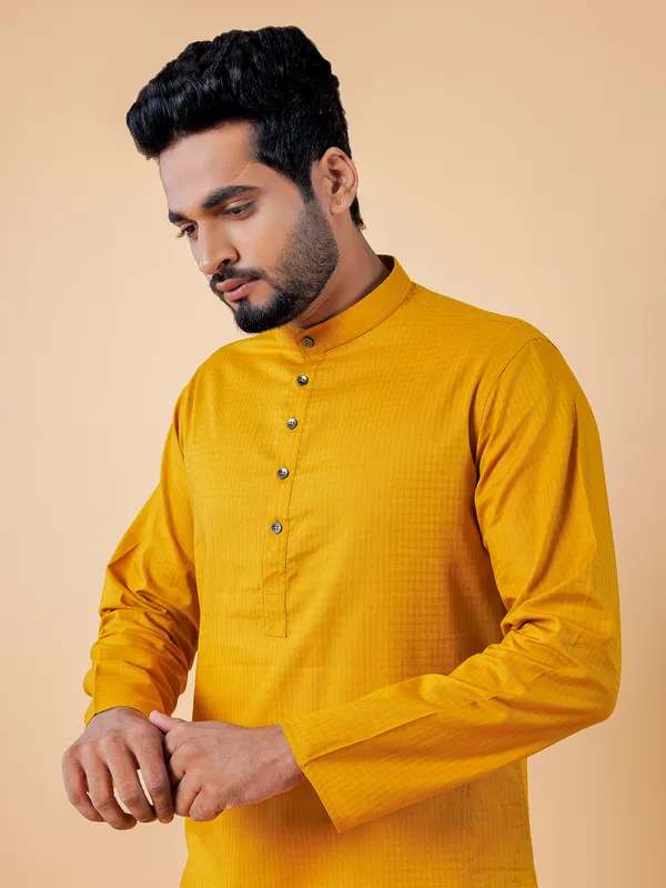 Mustard yellow cotton shirt in checks