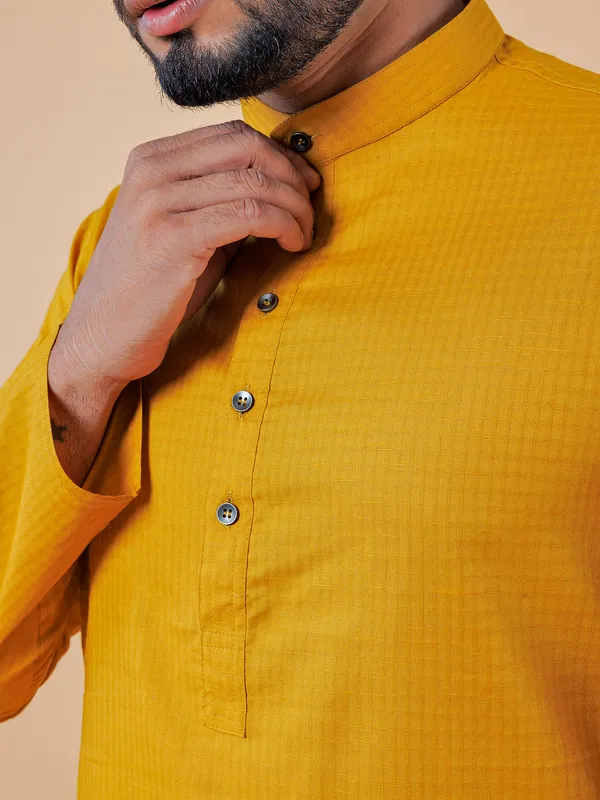Mustard yellow cotton shirt in checks