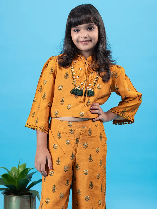 Mustard yellow cotton silk co-ord set