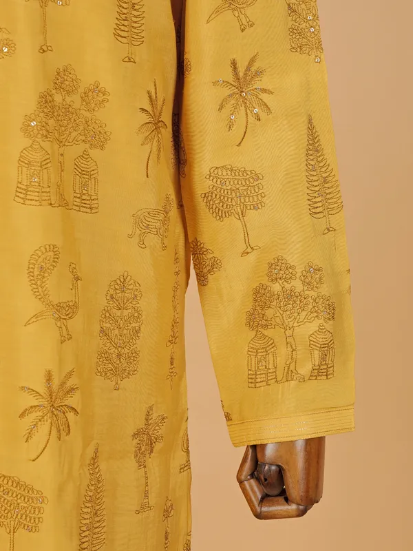 Mustard yellow cotton silk kurta suit for festive