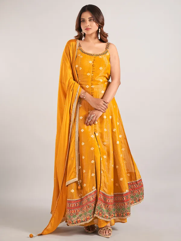 Mustard yellow cotton silk palazzo suit for wedding