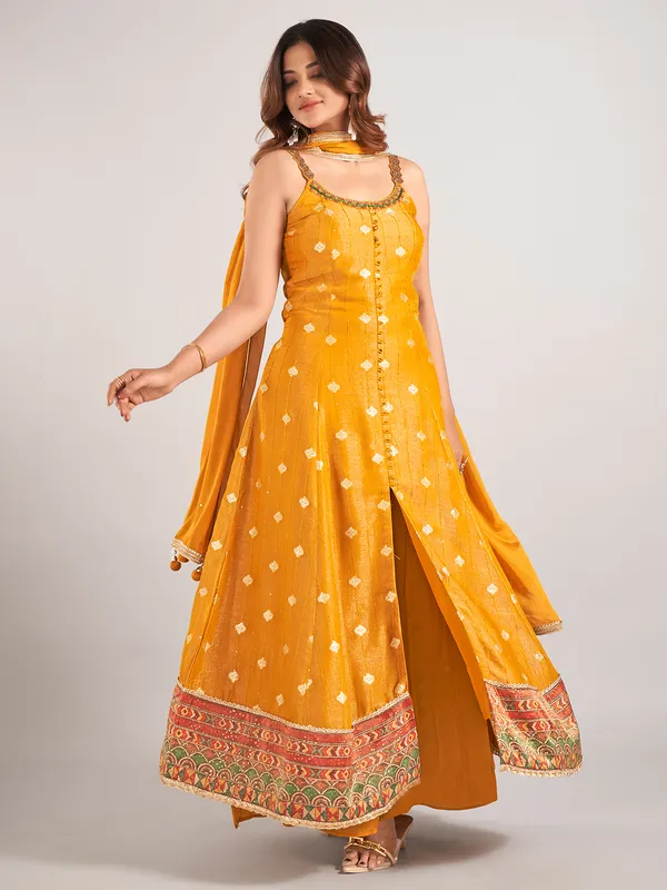 Mustard yellow cotton silk palazzo suit for wedding