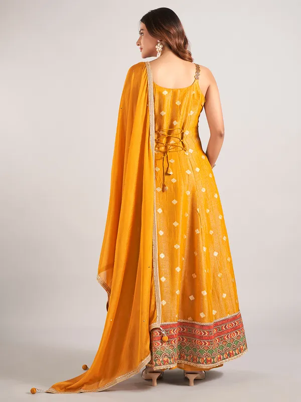 Mustard yellow cotton silk palazzo suit for wedding