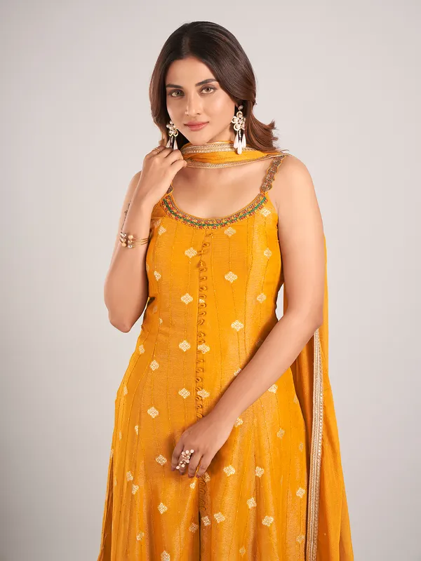 Mustard yellow cotton silk palazzo suit for wedding