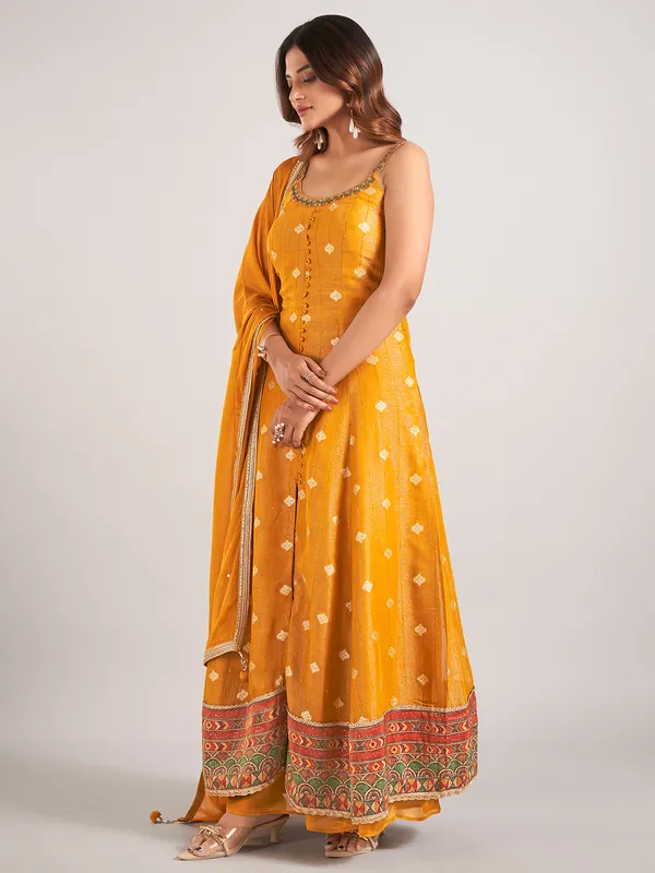 Mustard yellow cotton silk palazzo suit for wedding