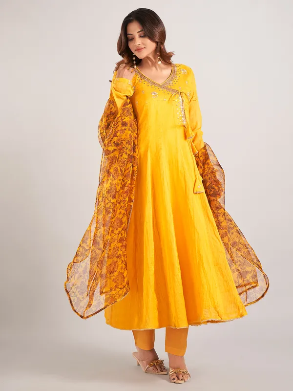 Mustard yellow cotton silk salwar suit with dupatta