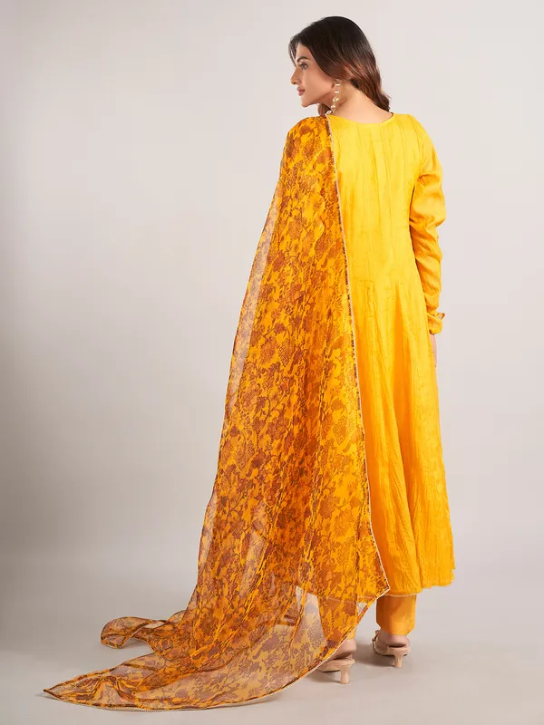 Mustard yellow cotton silk salwar suit with dupatta